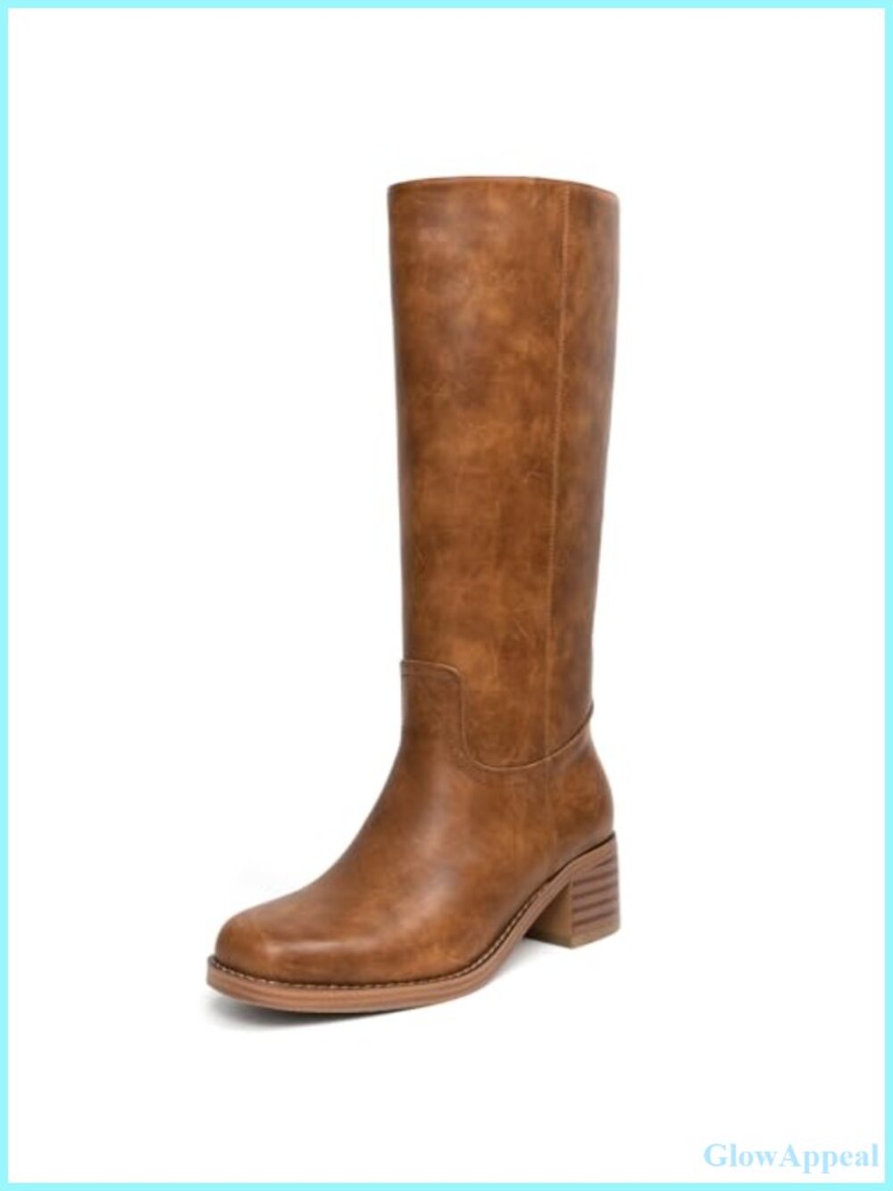 Platform Knee High Riding Boots Square Toe Block Heel Pull-On PU